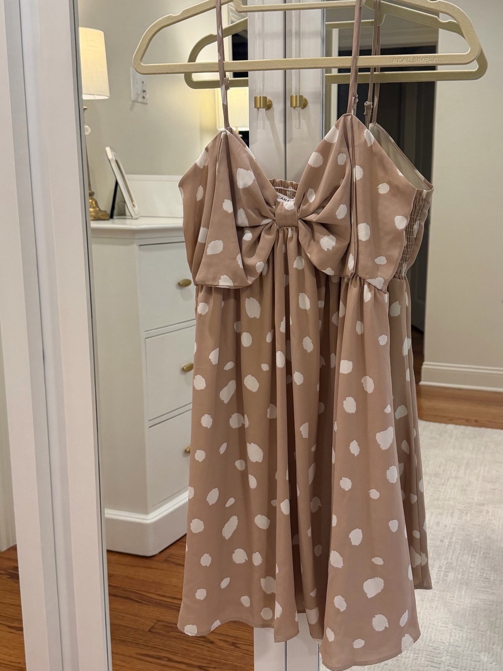Taupe Polka Dot Bow-Front Mini Dress